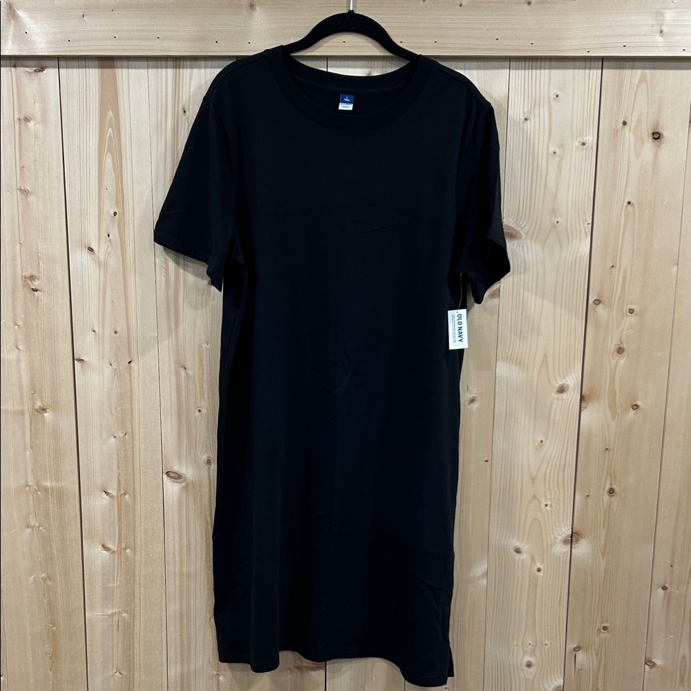 NWT Old Navy Black T-Shirt Dress; Large Tall, Minimalist Quiet Luxury Modest
